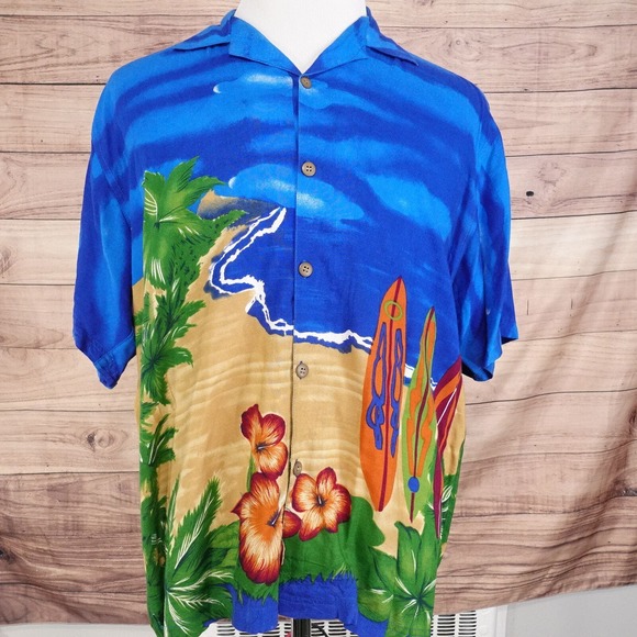 THUMBS UP FOR HIM SHORT SLEEVE 100% RAYON BEACH SURF BOARD HAWAIIAN SHIRT MENS M - Picture 2 of 6